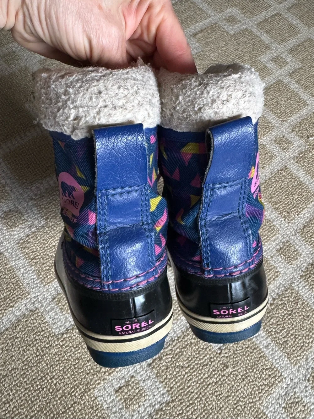 Sorel Yoot Pac Nylon Waterproof Insulated Snow Boots Blue Pink Girls Size 10